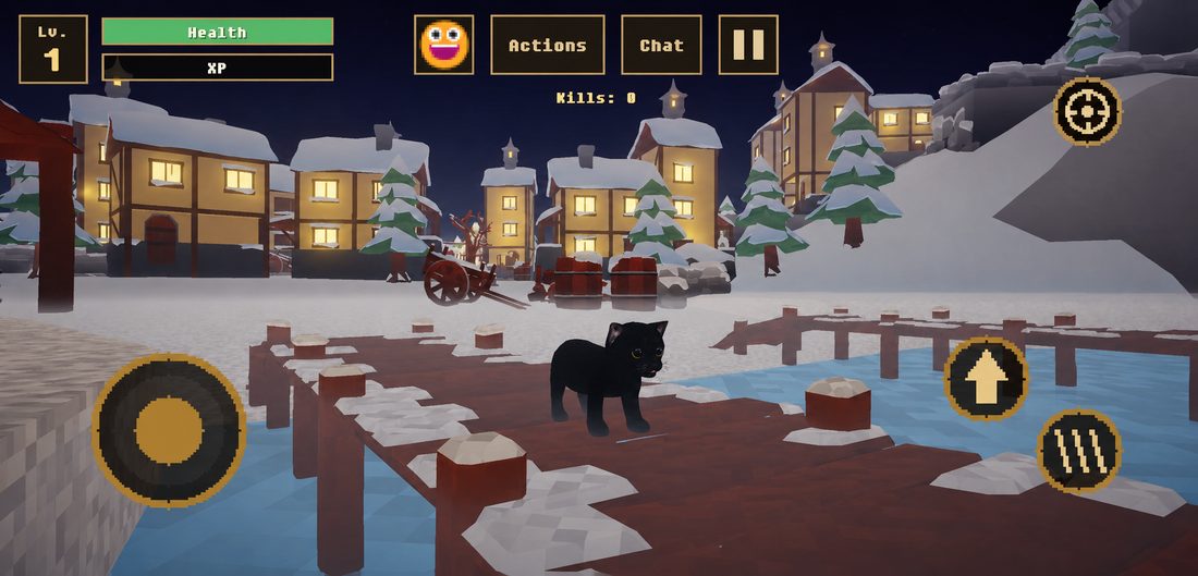 Открытый онлайн-мир Cat Simulator RP — заснеженная деревня с котом
